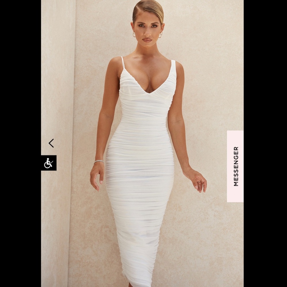 House of CB Alexia White Ruched Midi Dress Size XS